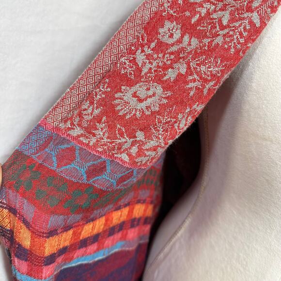 Pashmina Red Multicolor Fringe Floral Woven Scarf Wrap Large Bohemian Earthy - Picture 6 of 7